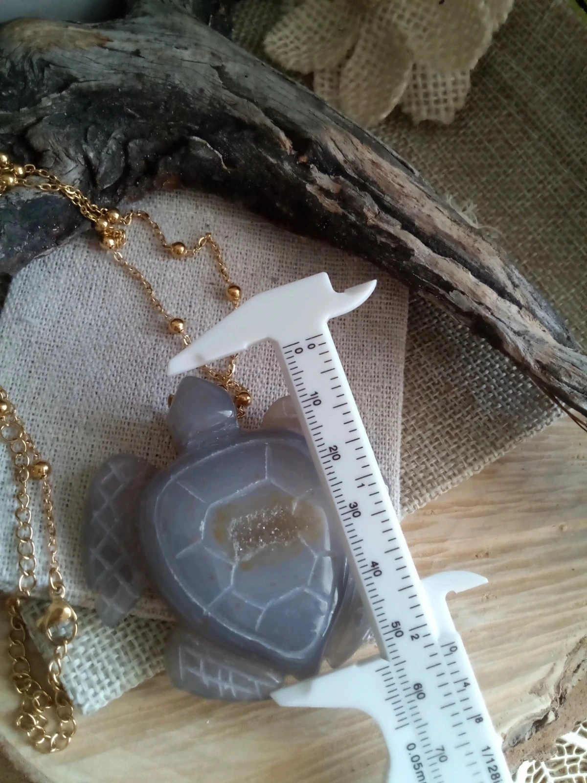 Collar de tortuga de piedra natural geoda de ágata gris – photo 3